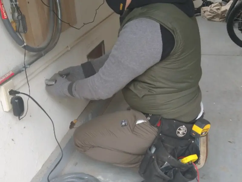 Electrician performing outlet wiring in a Squaw Valley garage